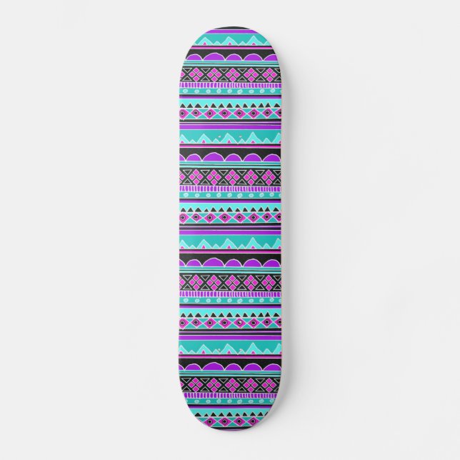 Skateboard Motif tribal bleu et pourpre lumineux (Recto)
