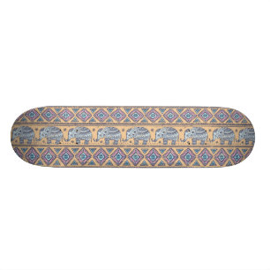 Skateboard Motif tribal d'éléphant ethnique bleu