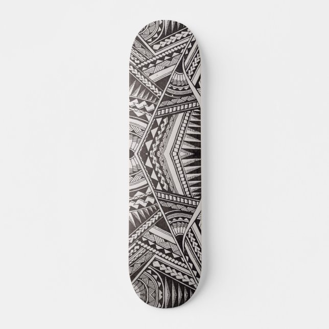 Skateboard Motif tribal géométrique moderne noir et blanc (Devant)
