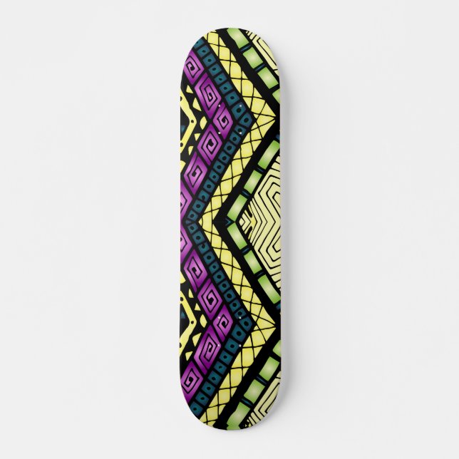 Skateboard Motif tribal jaune violet moderne (Devant)