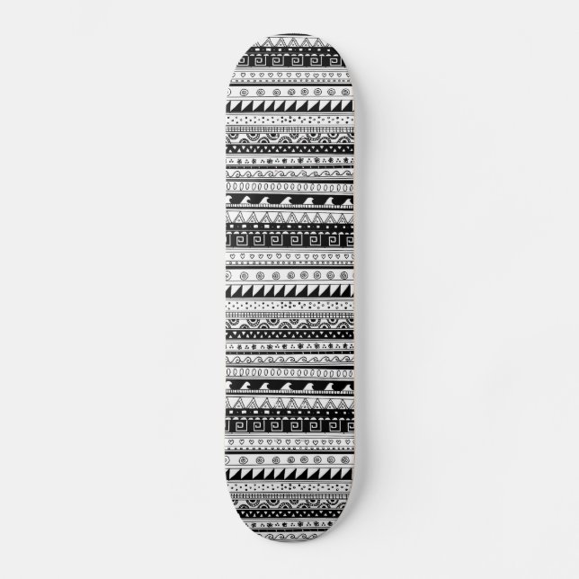 Skateboard Motif tribal noir et blanc (Recto)