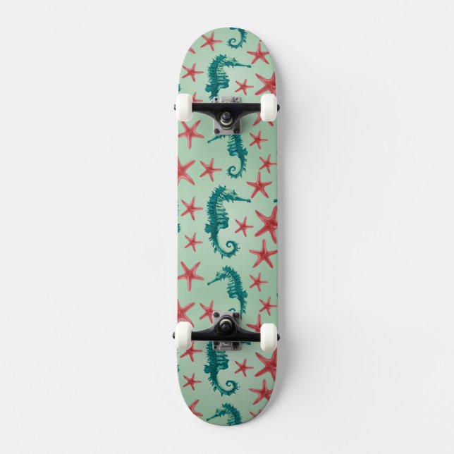 Skateboard Motif turquoise 2 d'hippocampe (Recto)