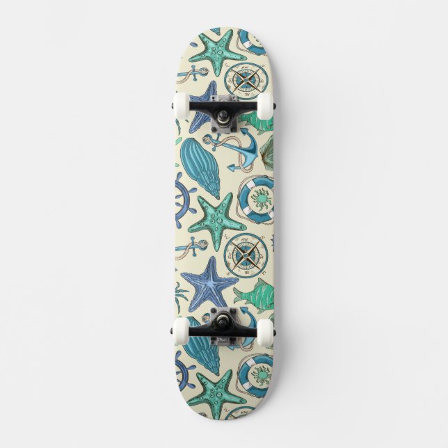 Skateboard Motif turquoise d'animaux de mer (Recto)