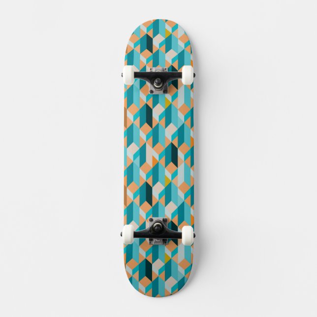 Skateboard Motif turquoise et orange de formes (Recto)