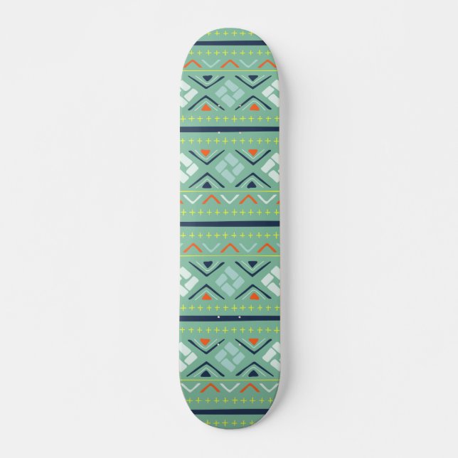 Skateboard Motif vert bleu tribal géométrique moderne (Devant)