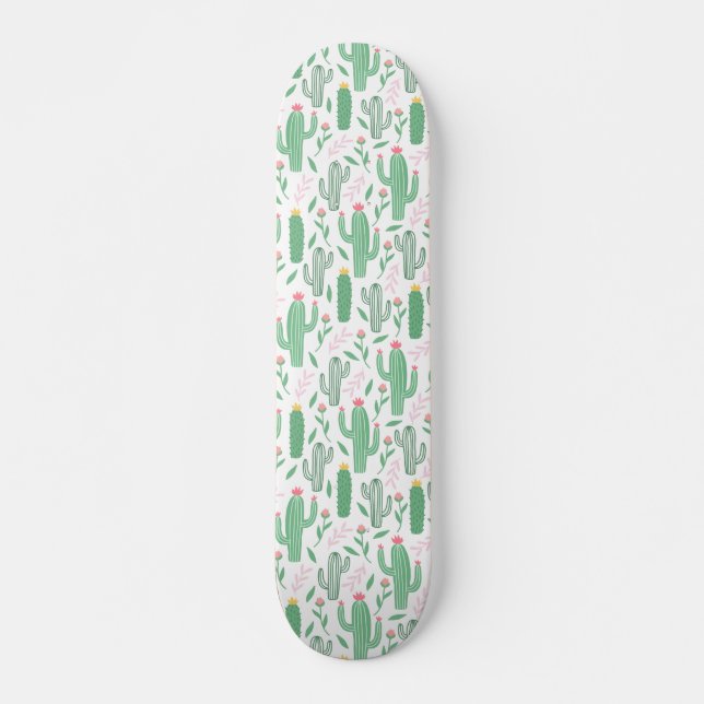 Skateboard Motif vert violet de plante de cactus (Devant)