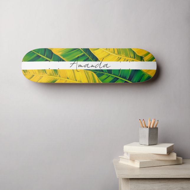 Skateboard Motif vibrant à feuilles de bananier vert et jaune (Art mural (Horz))