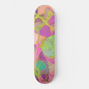 Skateboard Motif violet chic à papillon or Turquoise