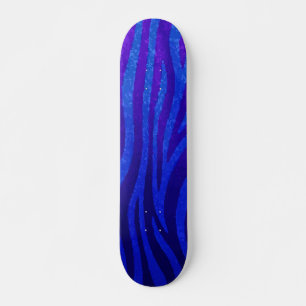 Skateboard Motif Zèbre Violet Foncé sur Design Bleu Néon