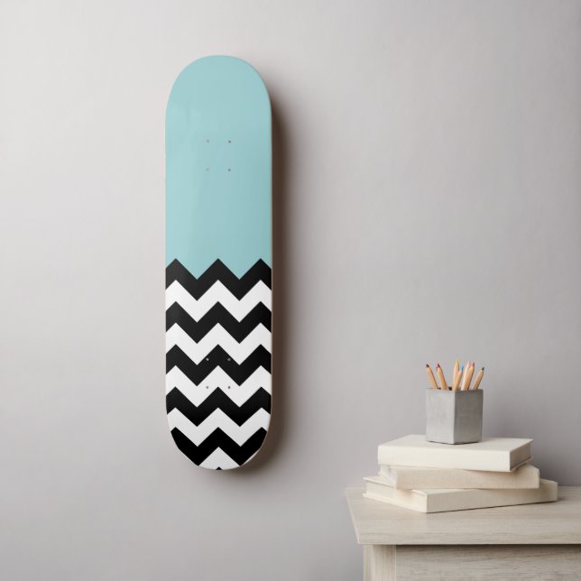 Skateboard Motif Zigzag noir et blanc, Chevron, Bleu (Art mural)