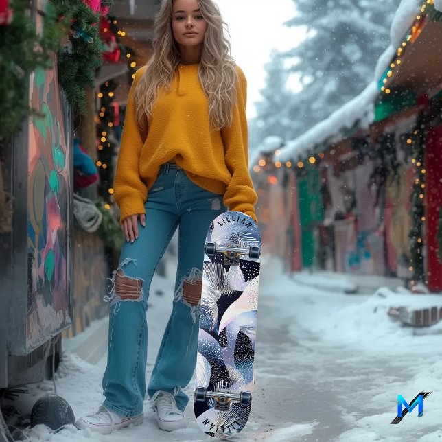 Skateboard Motifs abstraits et fluides bleu céleste élégants (Créateur téléchargé)