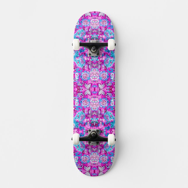 Skateboard Motifs de fleurs roses bleues mignonnes (Recto)
