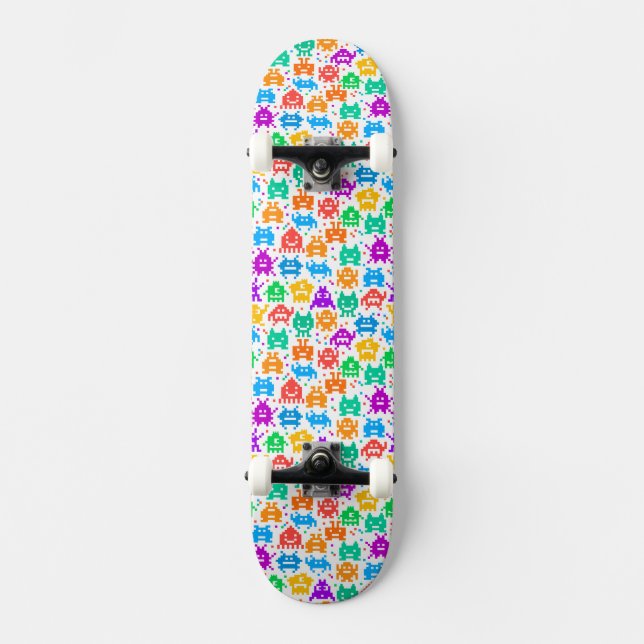 Skateboard Motifs de monstres pixelisés colorés mignons (Recto)