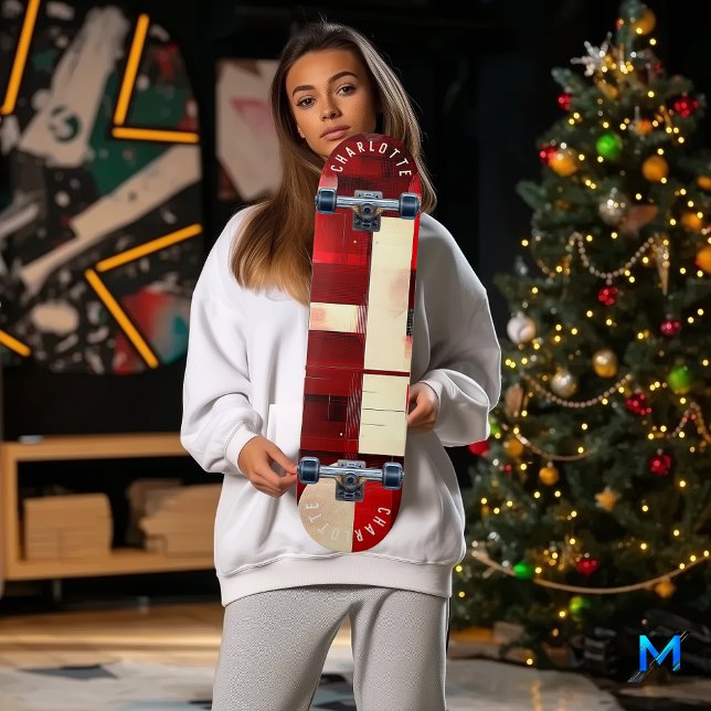 Skateboard Motifs minimalistes géométriques rouges abstraits (Créateur téléchargé)