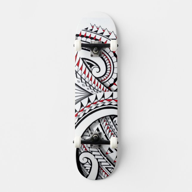 Skateboard Motifs polynésiens tribaux rouges avec l'ombrage (Recto)