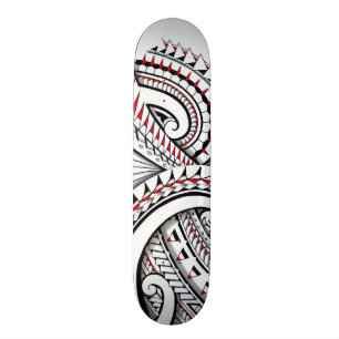 Skateboard Motifs polynésiens tribaux rouges avec l'ombrage