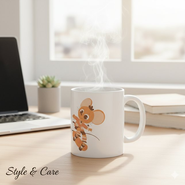 Skateboard Mouse Coffee Mug - Gras & Jouer (Skateboarding Mouse Coffee Mug - Bold & Playful)