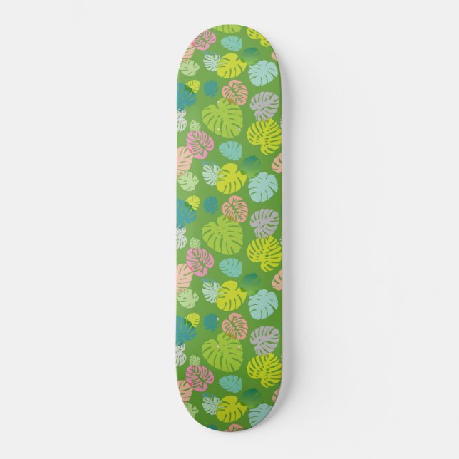 Skateboard Multicolor Feuilles tropicaux 8 (Recto)