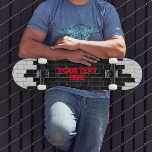 Skateboard Mur en briques noir et blanc personnalisé