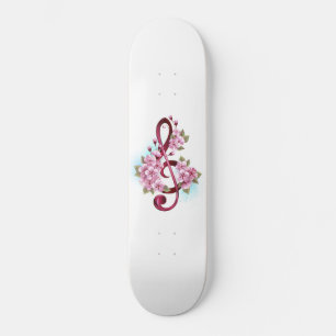 Skateboard Musical treble clef notes with sakura flowers