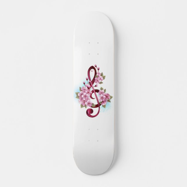 Skateboard Musical treble clef notes with sakura flowers (Devant)