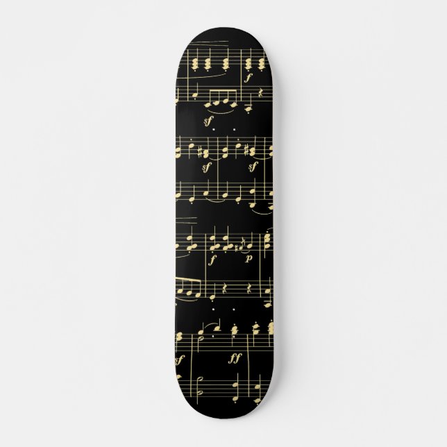 Skateboard Musique dorée sur fond noir  (Devant)