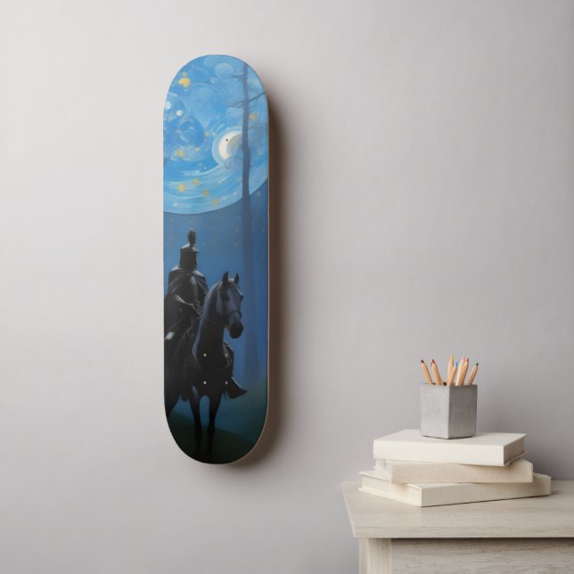 Skateboard Mystérieux Chevalier Noir dans la Forêt Lune (Art mural)
