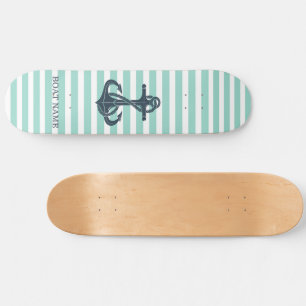 Skateboard Nautique,Ancre,Rayes Vert Menthe