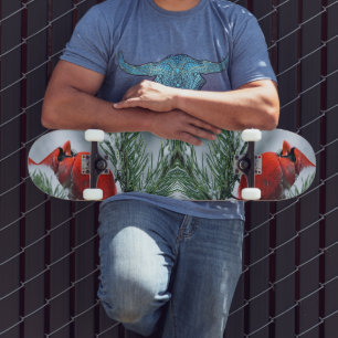 Skateboard Neige Rouge Cardinal Oiseau Noël Fêtes