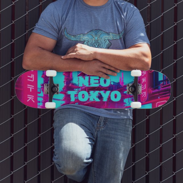 Skateboard Néo-Tokyo Cyberpunk Voiture Synthwave Rue (Extérieur 3)