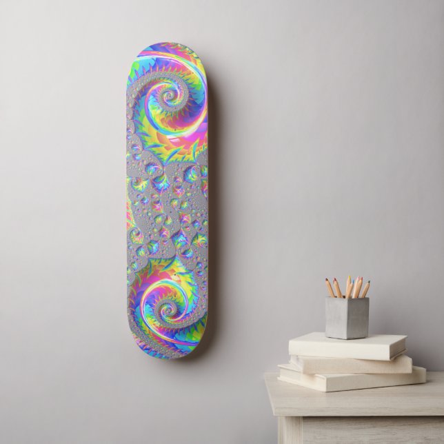 Skateboard Neon Arc-en-ciel Spiral Fractal Art numérique Abst (Art mural)