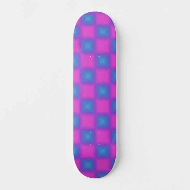 Skateboard Neon Blue & Pink À damiers Motif (Recto)