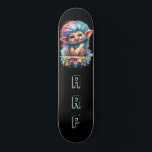 Skateboard *~* Neon cheveux Rainbow Troll AP89 initial<br><div class="desc">(Code de recherche AP89 pour les articles Troll et AP88 pour les articles de thème médiéval ) Transfert facile vers d'autres produits Zazzle. Patinage arrière - plan NOIR. Les couleurs vives et oh si heureux de NEON Rainbow couleurs juste pop les images TROLL et les LETTRES. Customisez / Personnalisez vos...</div>