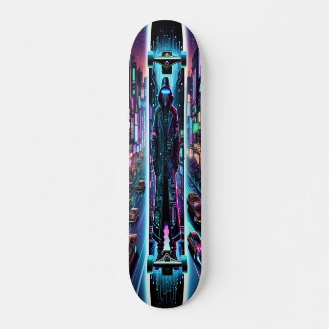 Skateboard "Neon Hacker : Cyberpunk Cityscape (Devant)