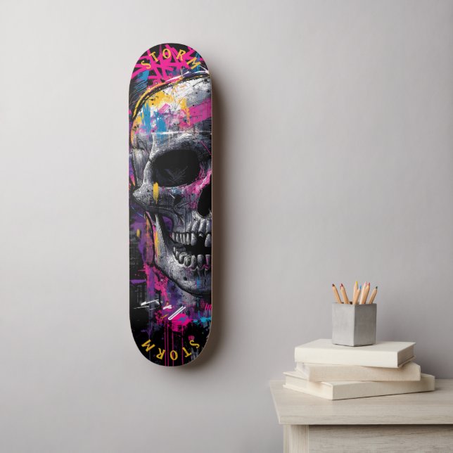 Skateboard Neon Skull Graffiti Street Art - Edition limitée (Art mural)