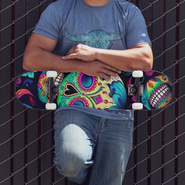 Skateboard Neon Sugar Skull (Extérieur 3)