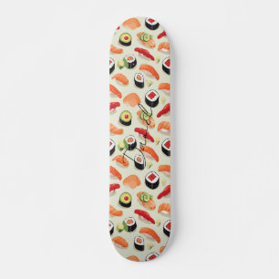 Skateboard Nigiri Sushi Japon Motif de caricature alimentaire