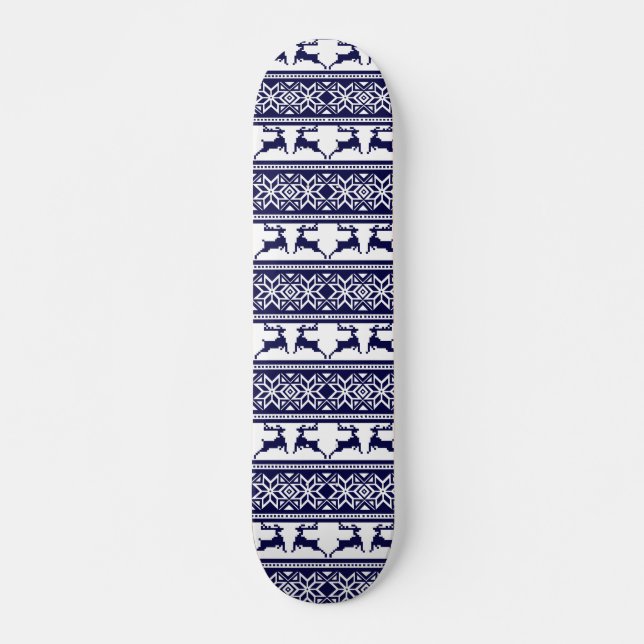Skateboard Noël, le bleu et le blanc scandinave (Devant)