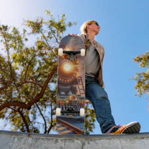 Skateboard Noël Train de vacances vintage Hiver enneigé
