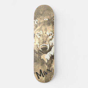 Skateboard Noir blanc gris abstrait d'aquarelle loup
