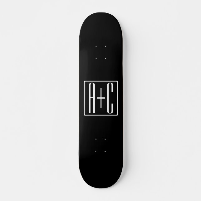 Skateboard Noir & Blanc | Initiales de couples (Devant)