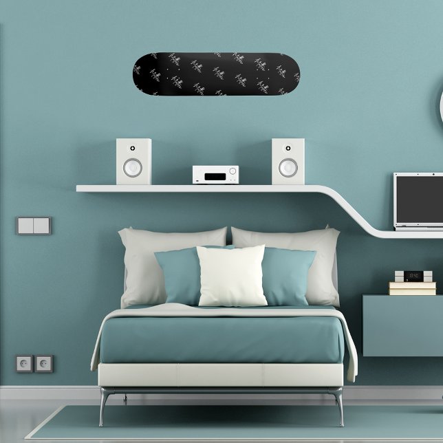 Skateboard Noir blanc nom motif script moderne (Créateur téléchargé)