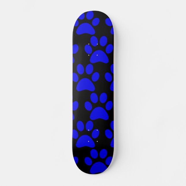 Skateboard Noir bleu d'empreintes de pattes mignons de chiot (Recto)