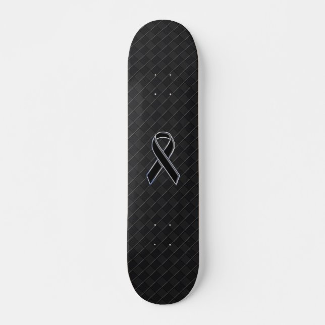 Skateboard Noir Chrome Style Ribbon Sensibilisation (Devant)