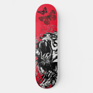 SKATEBOARD NOIR ET BLANC EN ROUGE