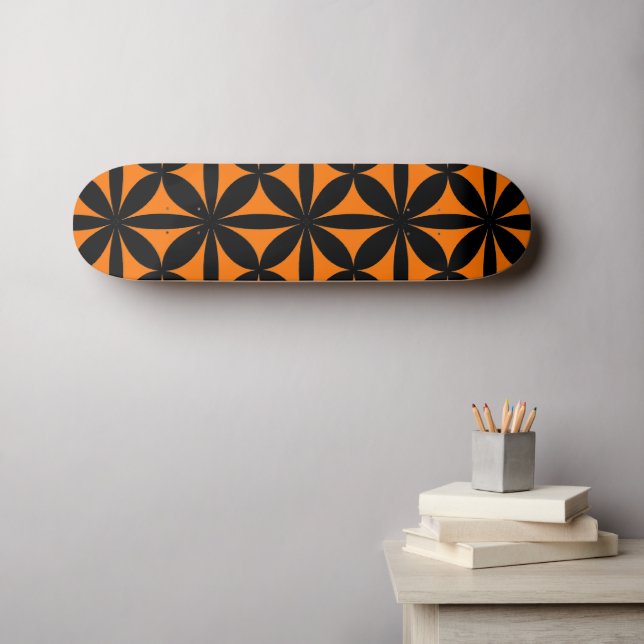 Skateboard Noir et Orange moderne / Rétro Imprimer (Art mural (Horz))