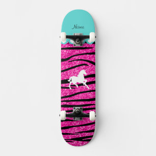 Skateboard Nom blanc licorne rose chaud parties scintillant z