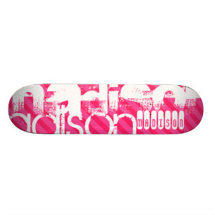 Skateboard Nom blanc personnalisé Motif sur bandes roses chau