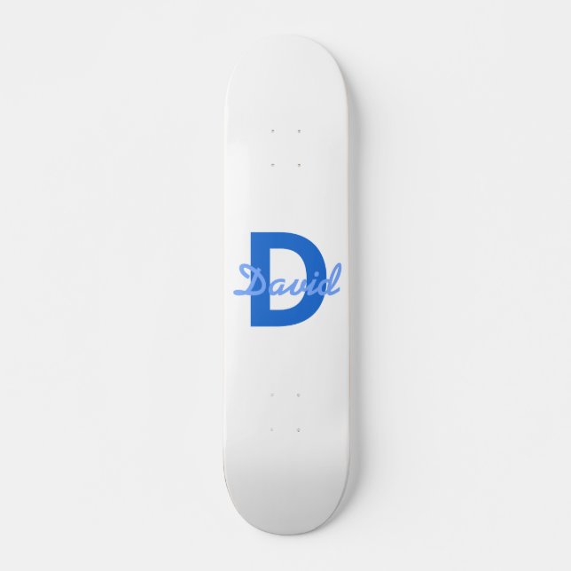 Skateboard Nom bleu et monogramme (Devant)