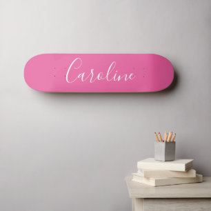 Skateboard Nom de calligraphie chic personnalisée Rose chaud